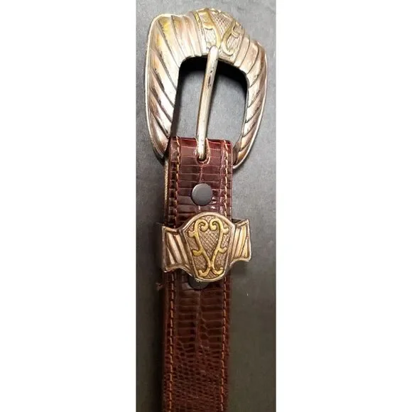 Vintage '98 PGA Tour Belt 538471 Brown Lizard Print Silver Concho MED 28/30 USA - Picture 5 of 16